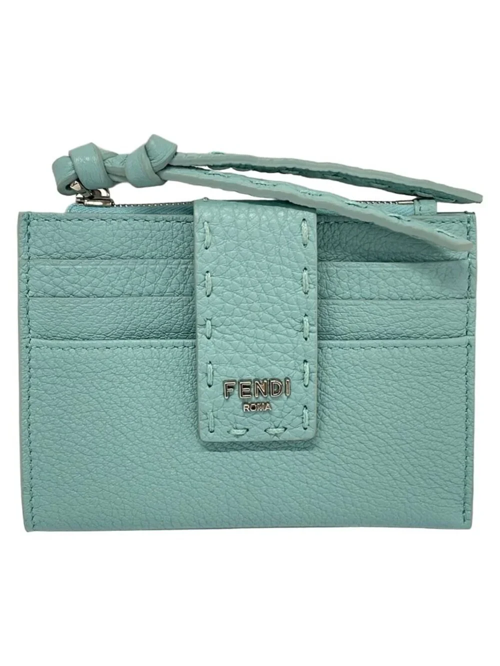 Fendi Card Case Selleria Light Blue Coin with Leather